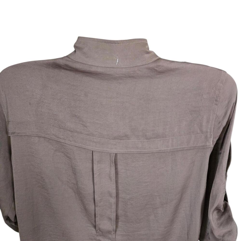 BCBG Women's Taupe Button-Up Blouse with Roll-Tab Sleeves‎ - Picture 6 of 7